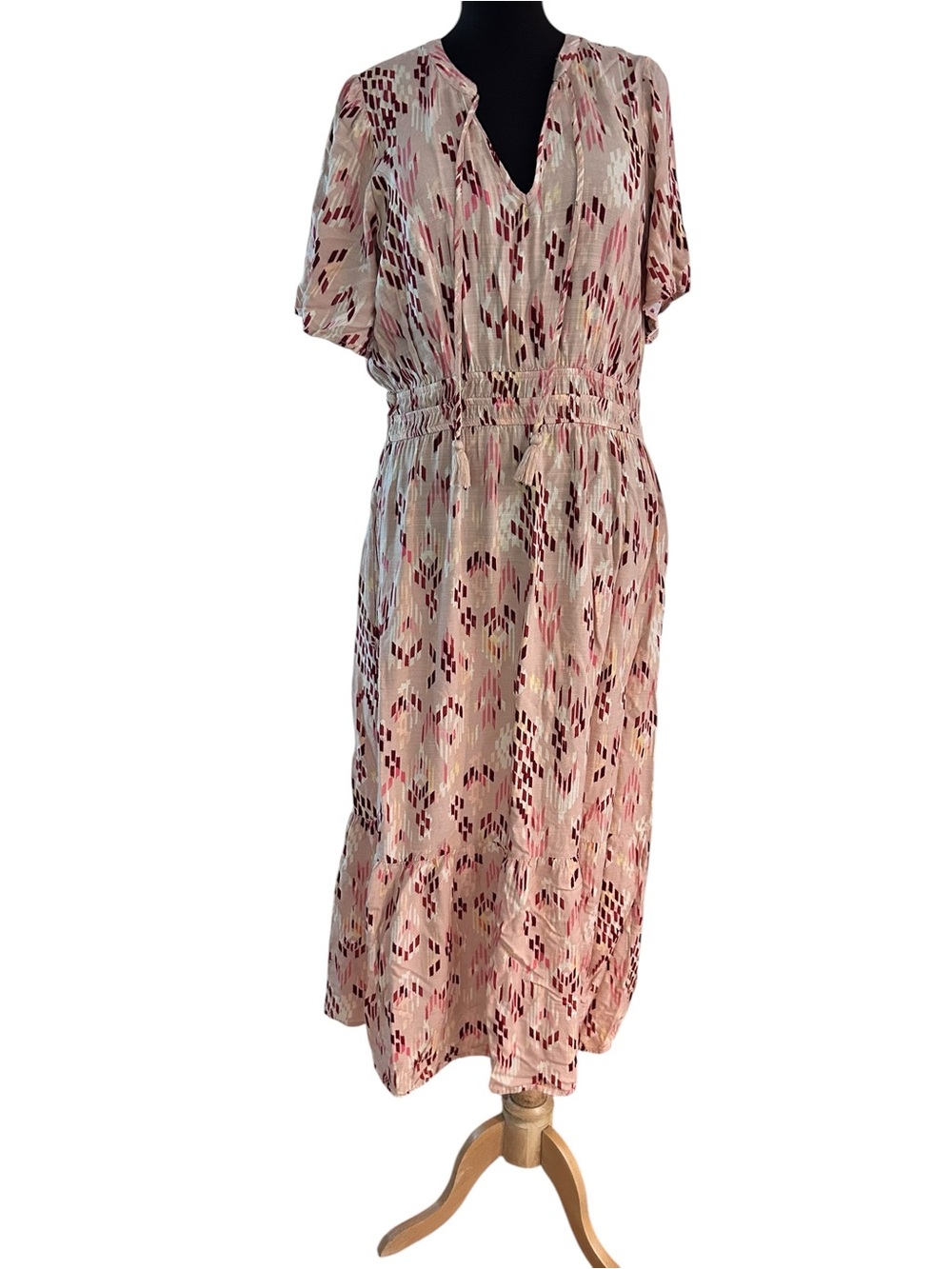 Knox Rose Size XL V-Neck Maxi Dress Blush Pink W/Multi Color Blocks Read